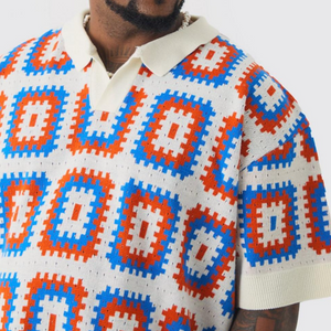 Camiseta de manga corta de punto con solapa y estampado de colores calados para hombre, informal, de verano, para vacaciones