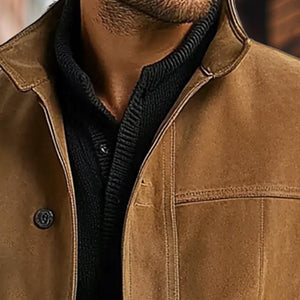 Chaqueta vintage de ante con botonadura sencilla para hombre