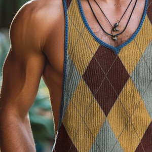 Men's Vintage Diamond Knit Crew Neck Tank Top