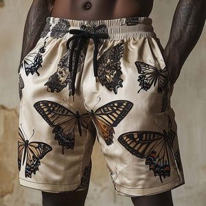 Herren Sommer Retro Fashion Shorts mit Schmetterlingsdruck