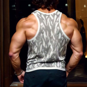 Camiseta sin mangas informal de punto jacquard con cuello redondo y corte ajustado para hombre