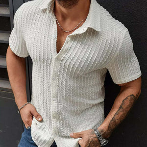 Camisa de manga corta ajustada con textura jacquard blanca para hombre