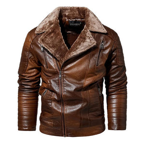 Men's Vintage PU Fleece Leather Jacket