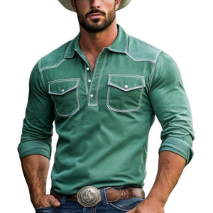 Polo de manga larga ajustado estilo western de gamuza para hombre