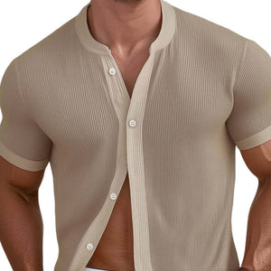 Men's Summer Textured Elastic Knit Short Sleeve Shirt