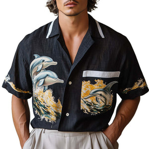 Kurzarmhemd für Herren mit Umweltschützer-Delfin-Print