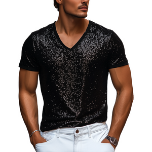 Camiseta de manga corta con lentejuelas, estilo casual y personalidad para hombre