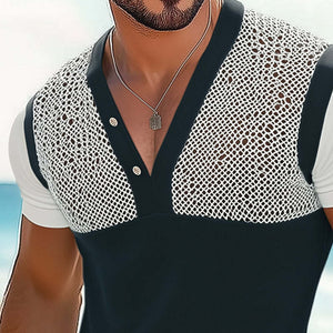 Camiseta de punto de manga corta con cuello en V cómoda de verano para hombre