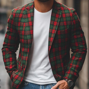 Lässiger Herren-Blazer mit Revers und Kontrastfarbe und Weihnachtskaromuster
