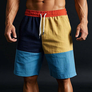 Pantalones cortos casuales de lino con estilo en contraste de colores para hombre