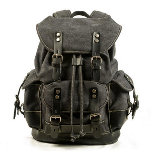 Men's Vintage Outdoor Canvas Stitching Leather Multi-Pocket Backpack