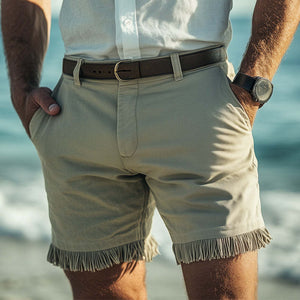Pantalones cortos de verano retro con borlas y parches en verde claro para hombre
