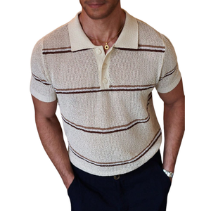 Camiseta informal de manga corta con solapa y rayas de jacquard para hombre