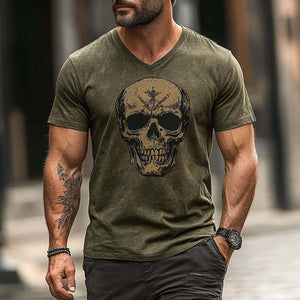 Men's Vintage Printed Skull Short Sleeve T-Shirt