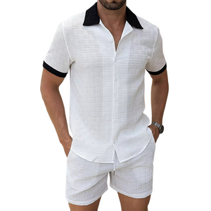 Camisa informal de manga corta de jacquard blanca para hombre