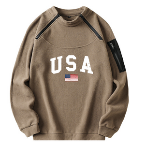 SUDADERA TÁCTICA CON CAPUCHA Y CUELLO ALTO CON BANDERA DE EE. UU. PARA HOMBRE