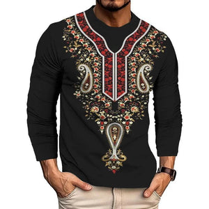 Camiseta informal de manga larga con cuello redondo y estampado para hombre