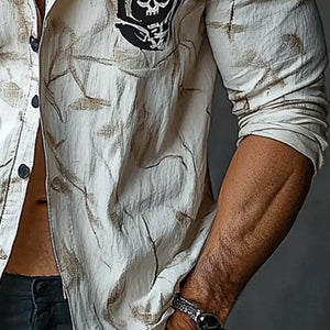 Camisa informal de manga larga con solapa estampada para hombre