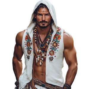 Camiseta sin mangas con capucha y bordado colorido para hombre