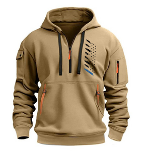 SUDADERA CON CAPUCHA Y CREMALLERA CON BOLSILLO EN EL BRAZO Y BANDERA AMERICANA