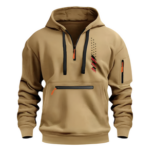 SUDADERA CON CAPUCHA PARA HOMBRE, DEPORTIVA, CASUAL, CON MÚLTIPLES CREMALLERAS Y BOLSILLO EN EL BRAZO, CON BANDERA DE EE. UU.