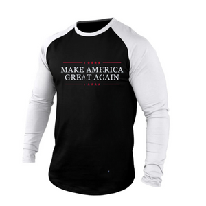 CAMISETA DE MANGA LARGA CON GRÁFICO RAGLÁN 100 % ALGODÓN "HAZ QUE AMÉRICA VUELVA A SER GRANDE"