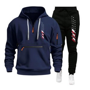 SUDADERA CON CAPUCHA PARA HOMBRE, DEPORTIVA, CASUAL, CON BANDERA DE EE. UU., MÚLTIPLES CREMALLERAS Y BOLSILLO EN EL BRAZO