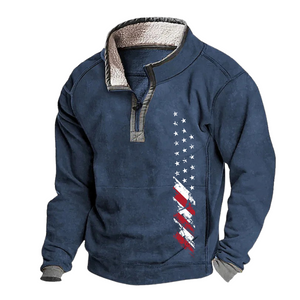 Sudadera informal con bandera de EE. UU., cuello alto, bragueta con cremallera, sudadera de forro polar