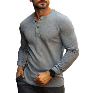Camiseta Henley de manga larga vintage de mezcla para hombre