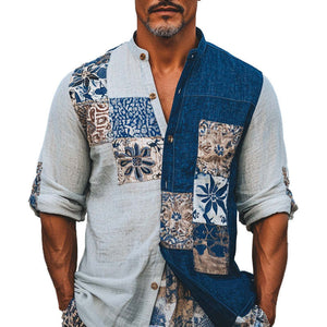 Camisa de manga larga con estampado bohemio para hombre