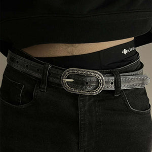 Men's Vintage Distressed Engraved Embossed Genuine Leather Belt