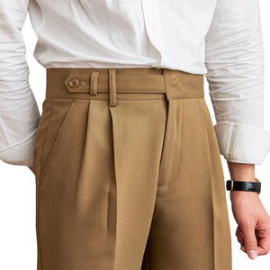 Pantalones de traje rectos de cintura alta estilo napolitano británico para hombre