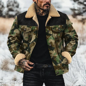 Men's Fleece Lapel Camouflage Suede Single Breasted Jacket