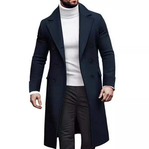 Men's Double-breasted Solid Color Mid-length Coat