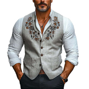 Men's Vintage Embroidered Stand Collar Vest