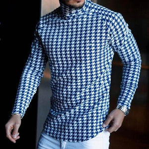 Men's Houndstooth Print Casual Long Sleeve T-Shirt