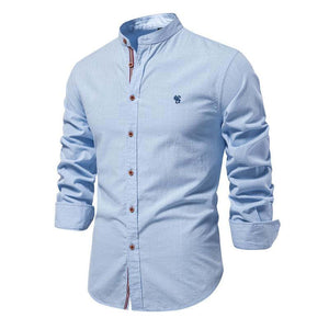 Camisa informal de manga larga de algodón y lino para hombre, color liso
