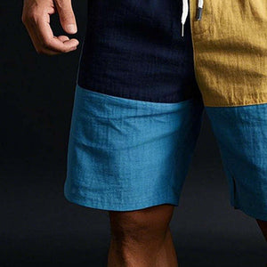 Pantalones cortos casuales de lino con estilo en contraste de colores para hombre