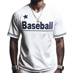 Men's Retro Casual Baseball Printed Round Neck Short Sleeve T-Shirt