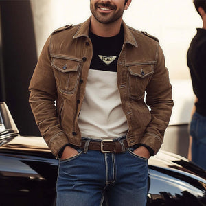 Chaqueta vaquera lavada marrón vintage para hombre