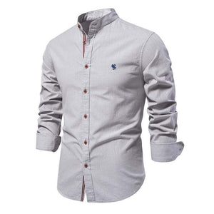 Camisa informal de manga larga de algodón y lino para hombre, color liso