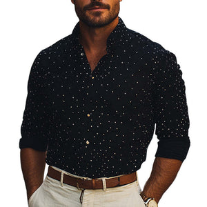 Camisa informal de punto con cuello alto y lunares de diamante para hombre