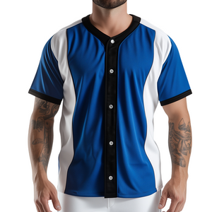 Camiseta de béisbol de manga corta con botones deportivos, estilo retro informal con bloques de color para hombre