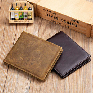 Men's Vintage Top Layer Cowhide Short Bi-Fold Wallet