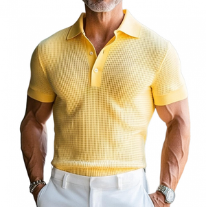 Polo de golf clásico de primavera para hombre, con estampado de gofres y colores brillantes
