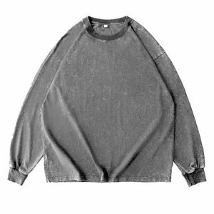 Camiseta de manga larga de algodón lavado y desgastado para hombre