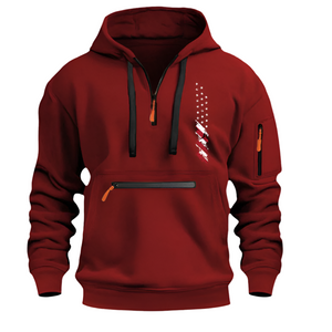 SUDADERA CON CAPUCHA PARA HOMBRE, DEPORTIVA, CASUAL, CON MÚLTIPLES CREMALLERAS Y BOLSILLO EN EL BRAZO, CON BANDERA DE EE. UU.
