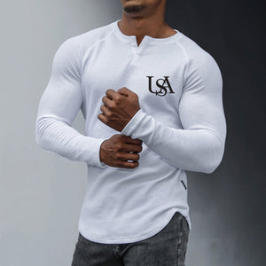 CAMISETA DE MANGA LARGA CON CUELLO HENLEY Y GRÁFICO WAFFLE DE EE. UU.