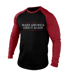 CAMISETA DE MANGA LARGA CON GRÁFICO RAGLÁN 100 % ALGODÓN "HAZ QUE AMÉRICA VUELVA A SER GRANDE"