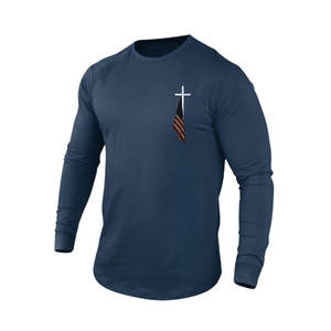 CAMISETA DE MANGA LARGA 100 % ALGODÓN CON ESTAMPADO DE BANDERA DE EE. UU.